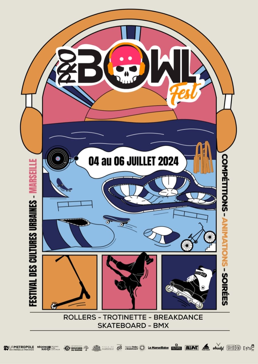 AFFICHE portrait Pro Bowl Fest 2024, festival des sports et cultures urbaines web-min